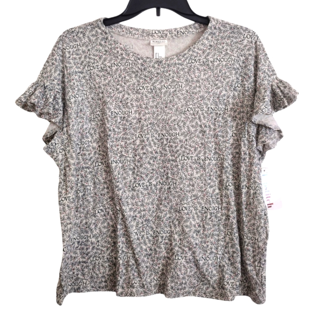 Morris & Co X H&M Leaf Print Ruffle Love Is Enough 100% Cotton Top Size Medium